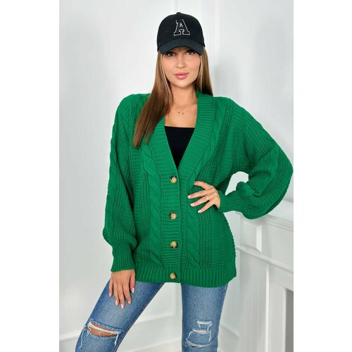 Kesi Button-down sweater with puff sleeves green Cene