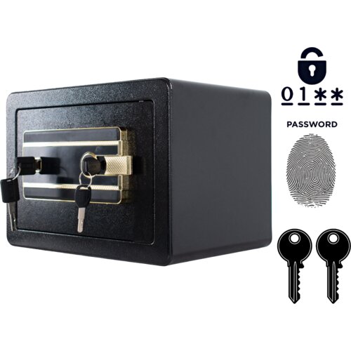 NIKCORP Biometrični sef na prstni odtis in kodo 25x35x25 cm, jeklena varnostna blagajna z alarmom in ključavnico, črn, Double Lock-25, (5000159547) Cene