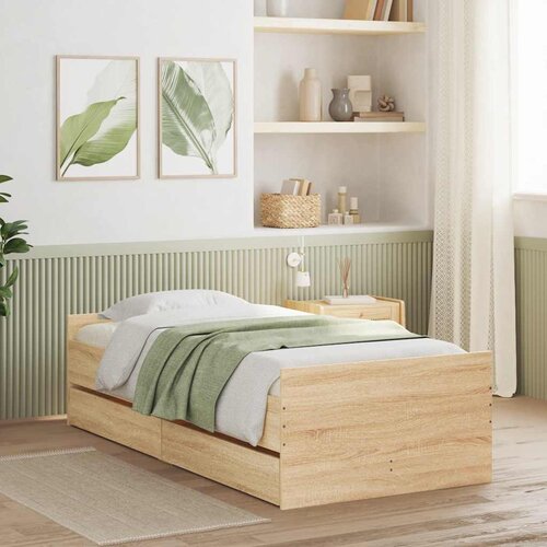 Okvir kreveta s ladicama boja hrasta 100 x 200 cm Cijene