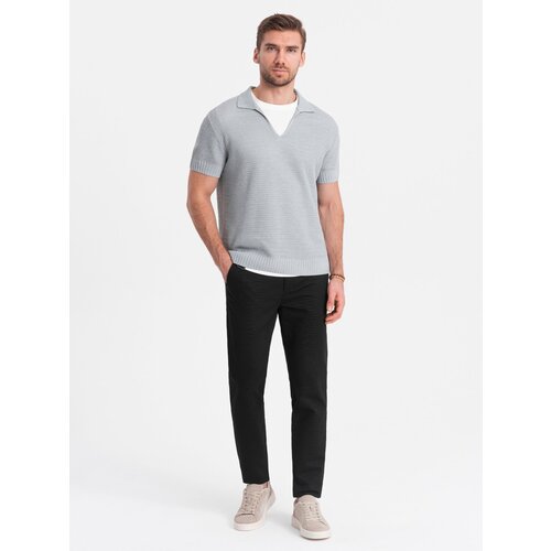 Ombre Men's classic chino pants with fine texture - black Cene