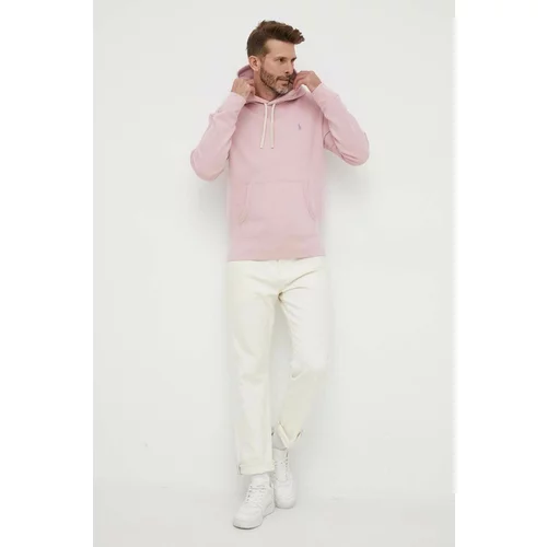 Polo Ralph Lauren Pulover moška, roza barva, s kapuco