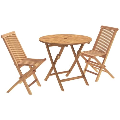  Set za vrt s 3 komada na preklapanje Prirodna Čvrsto teak drvo - Okruglo Dvosjed Bez naslona za ruke Slike