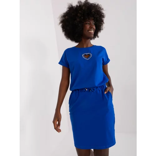 Fashion Hunters Cobalt blue sweatshirt dress with short sleeves