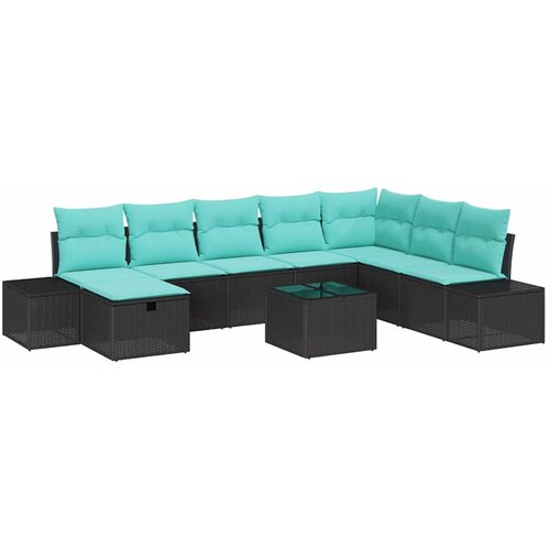 vidaXL Vrtna sedežna garnitura z blazino 9 pcs Črna poli ratan, (5000135237) Cene