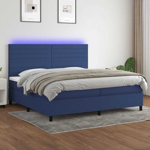  box spring s madracem LED plavi 200x200 cm od tkanine Cijene