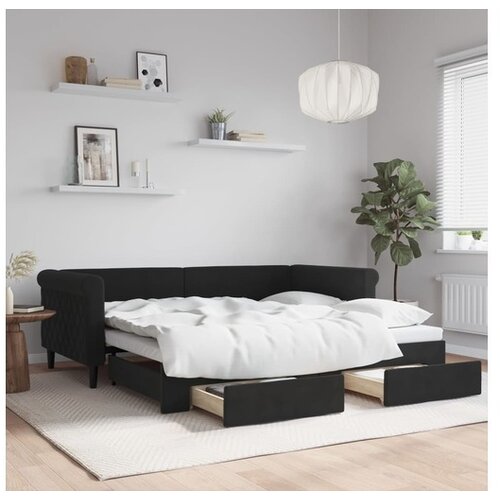 VidaXL Dnevni krevet na razvlačenje s ladicama crni 90 x 190 cm bar&amp;scaron;un Slike