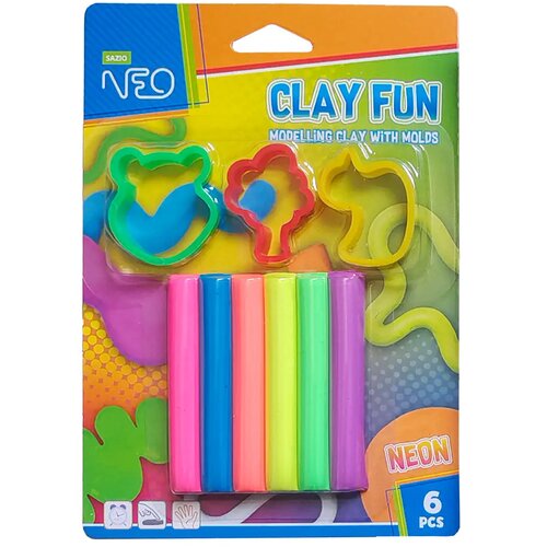 clay fun, plastelin sa kalupima, neon, 6 boja, 80g Slike