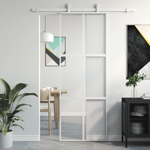vidaXL Klizna vrata bijela 76x205 cm od kaljenog stakla i aluminija Cijene