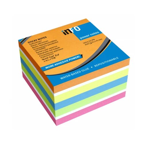 Power Notes 75x75 brilliant mix, sa posebno jakim lepkom, KOCKA 450 listova Info Notes Cene