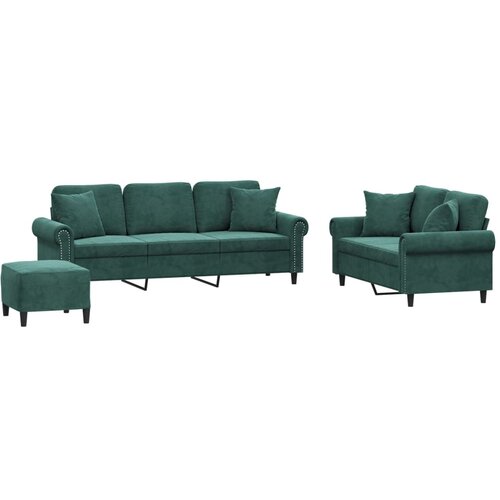 vidaXL 3-dijelni set sofa s jastucima tamnozeleni baršunasti Cijene