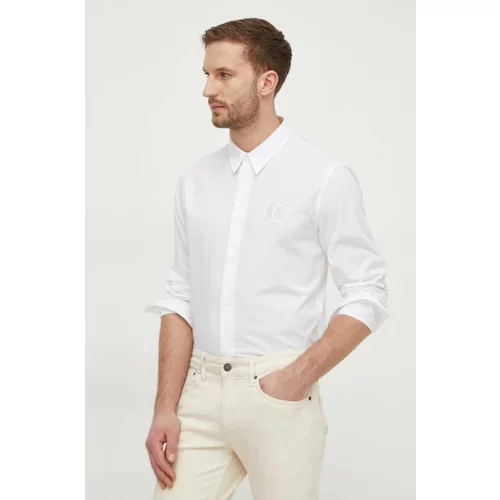 Just Cavalli Bombažna srajca moška, bela barva