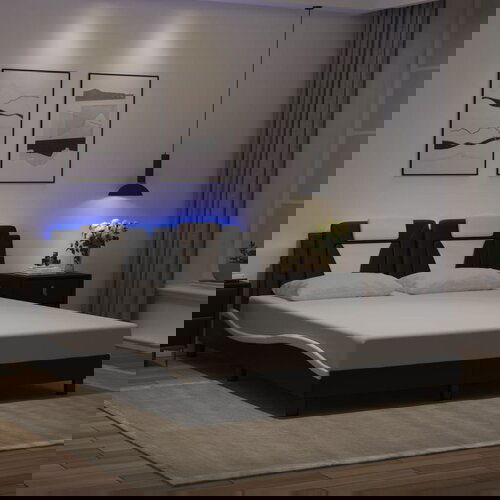  The Living Store Posteljni okvir z LED lučkami črno bel 160x200 cm umetno usnje - Posteljni Okvir, (21496284) Cene