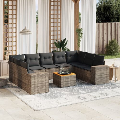 vidaXL 10-dijelni set vrtnih sofa od poliratana s jastucima sivi Cijene
