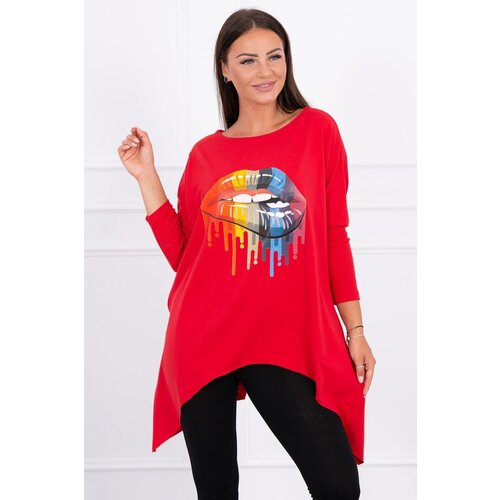 Kesi Oversize blouse with red rainbow lip print Cijene