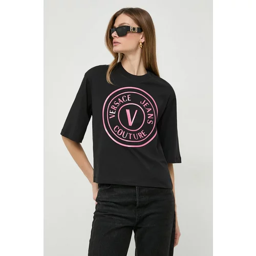Versace Jeans Couture Pamučna majica za žene, boja: crna