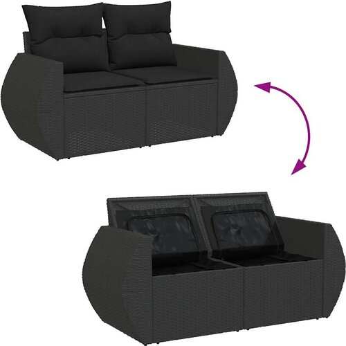  7-dijelni set vrtnih sofa od poliratana s jastucima crni Slike