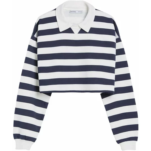 Bershka Sweater majica boja pijeska / mornarsko plava
