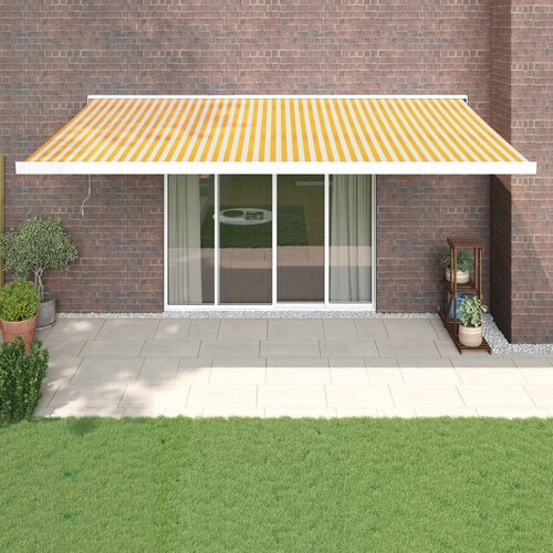 VidaXL Zložljiva tenda rumena in bela 5x3 m blago in aluminij Slike
