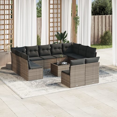 VidaXL 12-dijelni set vrtnih sofa od poliratana s jastucima sivi Slike