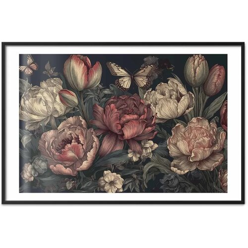  Plakat Flowers on a Turquoise Background 60x40 Crni okvir s margom Cene