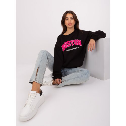 Fashion Hunters Black-fuchsia hoodless sweatshirt with cotton Slike