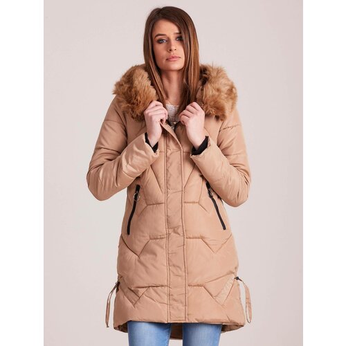 Yups Long quilted jacket with hood beige Cene