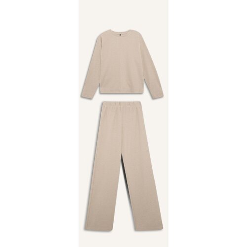 Defacto 2-Piece Set Crew Neck Long Sleeve Basic Plain Top Wide Leg Wide Leg Bottom Cijene