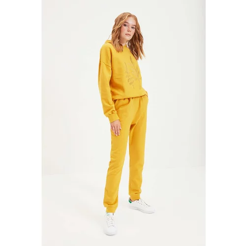 Trendyol Mustard Basic Jogger Raised Embroidered Knitted Sweatpants
