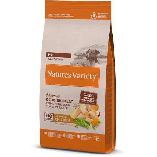  6 + 1 kg / 9 + 1 kg / 10 + 2 kg gratis! Nature&amp;#039;s Variety Mini - No Grain Mini Adult piletina iz slobodnog uzgoja 7 kg Slike