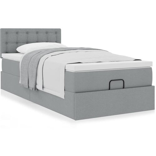 vidaXL Otomanski posteljni okvir z vzmetnico siv 90x200 cm blago Cene