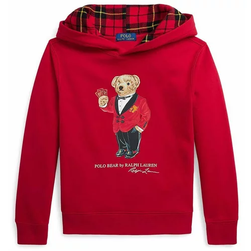 Polo Ralph Lauren Otroški pulover rdeča barva, s kapuco