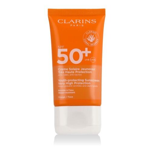 Clarins Sun Care Youth-Protecting Face Sunscreen SPF50+ vodootporan proizvod za za&amp;scaron;titu lica od sunca za sve vrste kože 50 ml za žene Slike