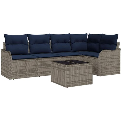 vidaXL Vrtna sedežna garnitura z blazino 6 pcs Siva Poly ratan, (5000063285) Cene