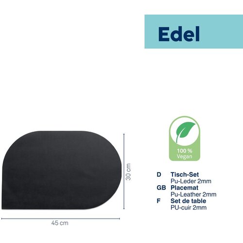 Kela PODMETAČ ZA STOL EDEL, 45x30x0,17cm PU-KOŽA CRNA Slike