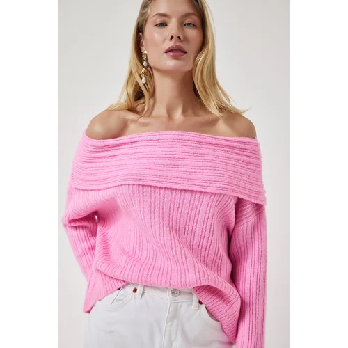 Nn Women's Candy Pink Madonna Collar Knitwear Sweater