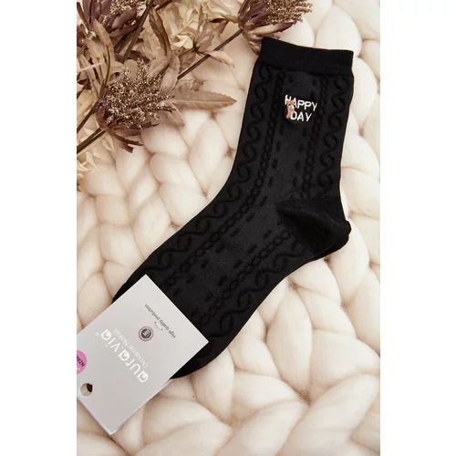 Kesi Women's patterned socks with an inscription and a teddy bear, black