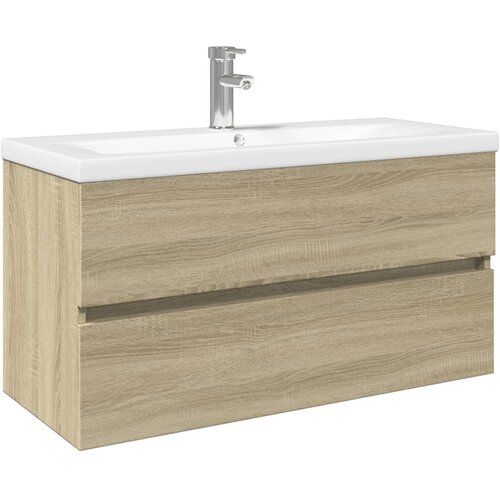  2-dijelni set kupaonskog namje&amp;scaron;taja od keramike i drva Smeđa 90 x 38.5 x 45 cm Slike