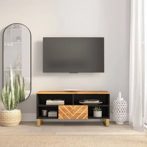 vidaXL TV omarica rjava in črna 100x33,5x46 cm trden mangov les