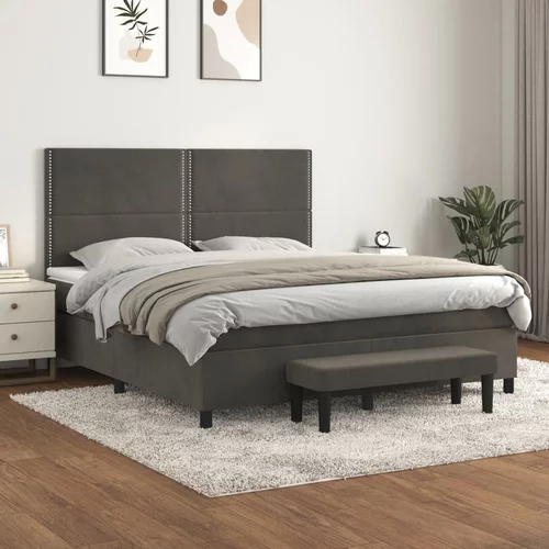  Krevet s oprugama i madracem tamnosivi 160x200 cm baršunasti