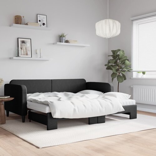 VidaXL Izvlečna dnevna postelja z vzmetnicami črna 90x200 cm blago Slike
