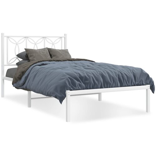vidaXL Kovinski posteljni okvir z vzglavjem bel 100x200 cm Cene