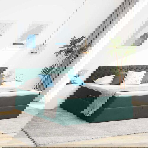 vidaXL Krevet S LED lampica s pohranom Tamnozelena 140 x 200 cm Baršun Cijene