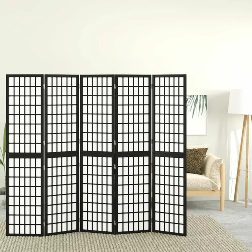  Sklopiva sobna pregrada 5 panela japanski stil 200x170 cm crna