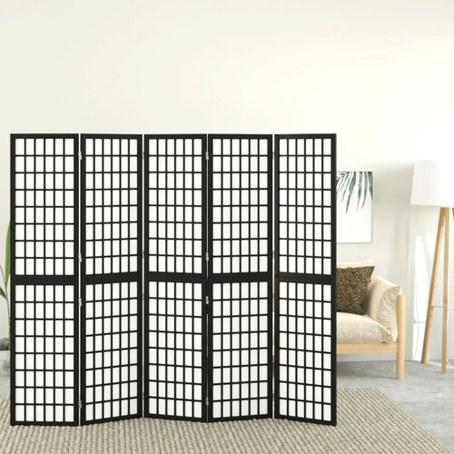  Zložljiv 5-delni paravan japonski stil 200x170 cm črne barve Slike