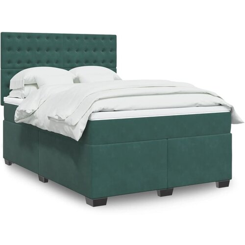 VidaXL Box spring postelja z vzmetnico temno zelen 140x190 cm žamet Slike