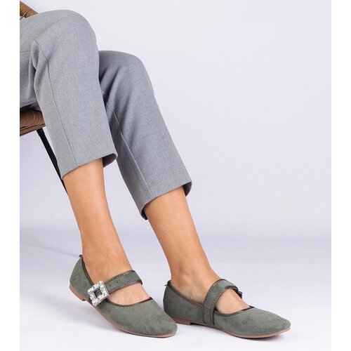 D/CEO marka niezdefiniowana Green ballet flats adorned with a crystal buckle Demetra Cene
