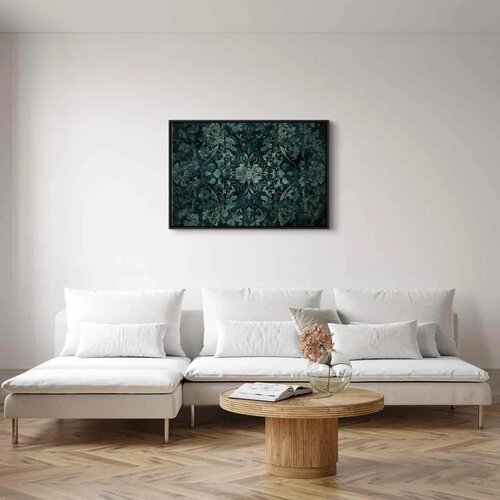  Slika - Oriental Pattern Carpet: Emerald Ornaments and Worn Patterns 120x80 U crnom drvenom okviru Slike