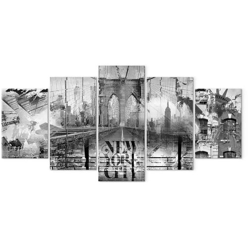  Slika - New York City Collage (5 Parts) Wide Black and White 200x100 Premium Print Slike