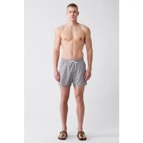 Avva Men's Grey-white Quick Dry Printed Standard Size Swimwear Marine Shorts