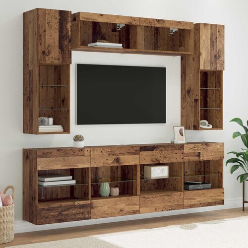 vidaXL Set omare za televizijo na steni 6 pcs Star les Konstruiran les - - Rjava - 92.77 - 197 x 30 x 60,5 cm - 2025--Uvoz_2 Cene
